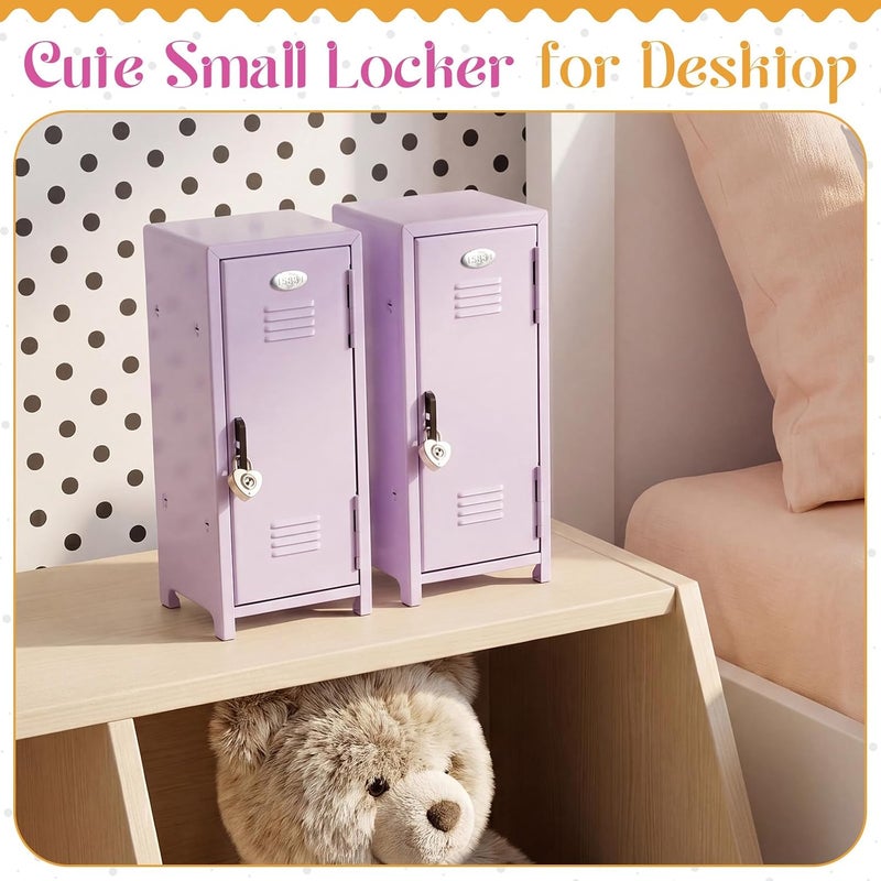 Vercraft 2 Pcs Mini Metal Locker Storage with Lock and 2 Keys 10.8 Inch Small Money Security and Cash Safe Box for Jewelry Back to School Home Office Desktop Container (Purple) - Image 5