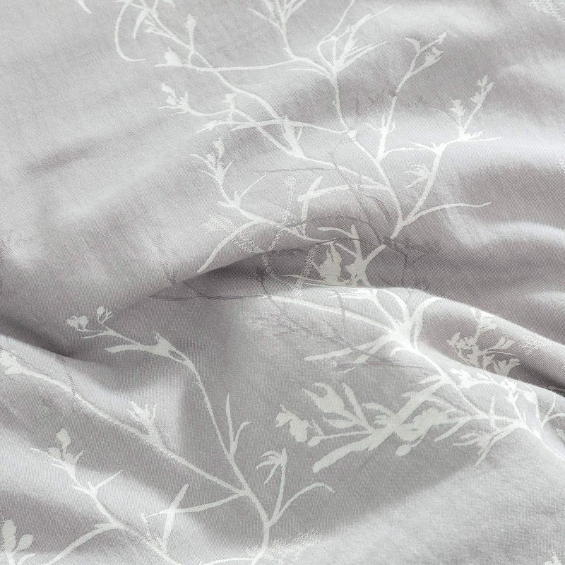OREISE Duvet Cover Set Full/Queen Size Washed Cotton Yarn, Jacquard Gray and White Thin Branch Pattern Floral Style 3Piece Bedding Set - Image 5