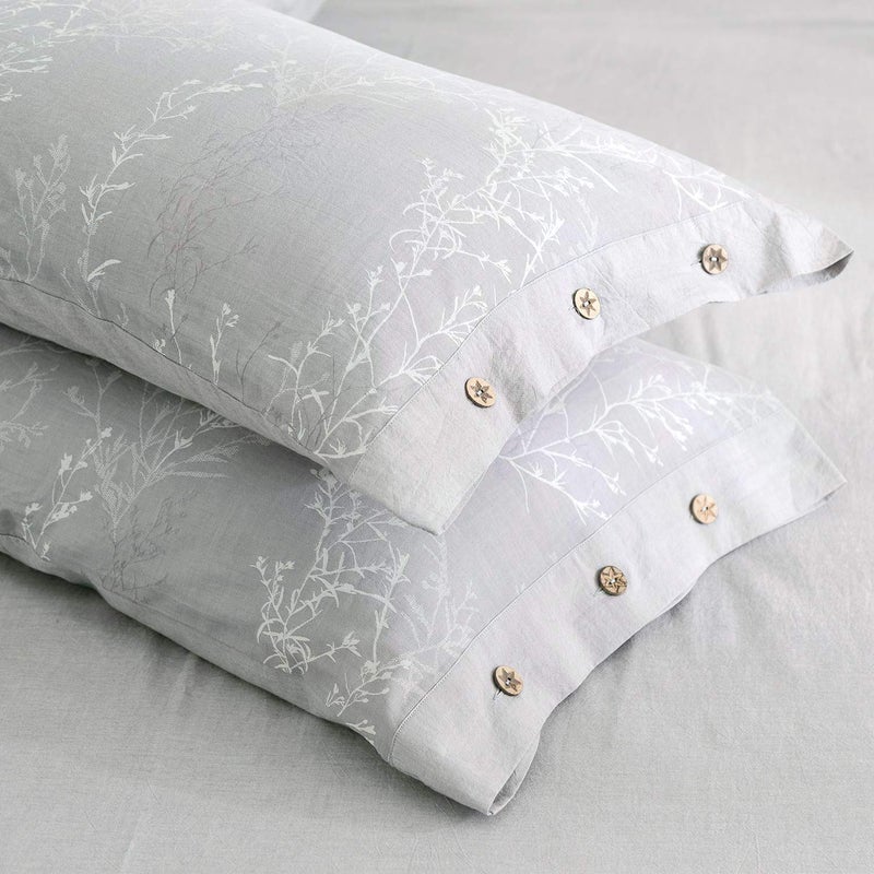 OREISE Duvet Cover Set Full/Queen Size Washed Cotton Yarn, Jacquard Gray and White Thin Branch Pattern Floral Style 3Piece Bedding Set - Image 4