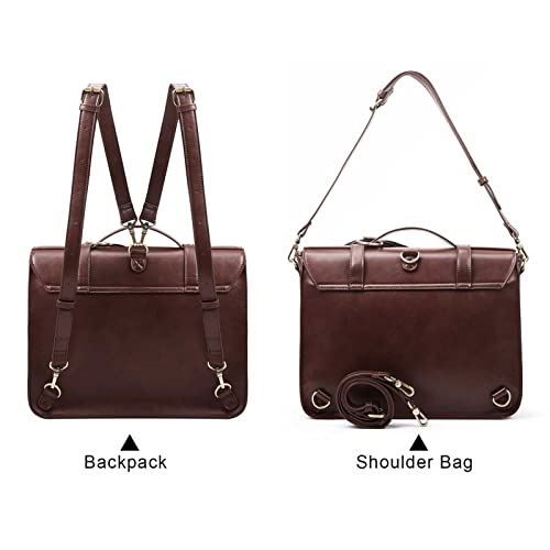 ECOSUSI Briefcase for Women Messenger Backpack PU Leather 14 inch Laptop Bag Satchel Computer Bag for College Business Travel (Coffe) - Image 5