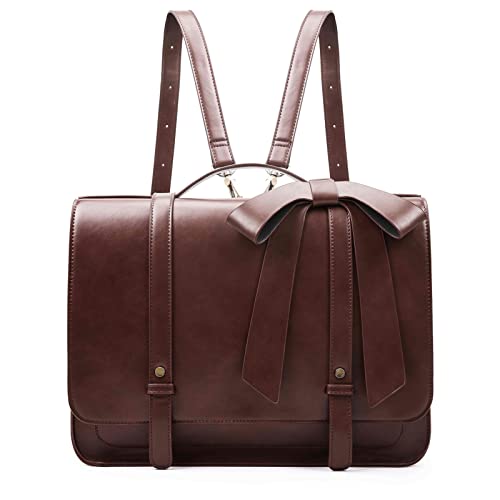 ECOSUSI Briefcase for Women Messenger Backpack PU Leather 14 inch Laptop Bag Satchel Computer Bag for College Business Travel (Coffe) - Image 1