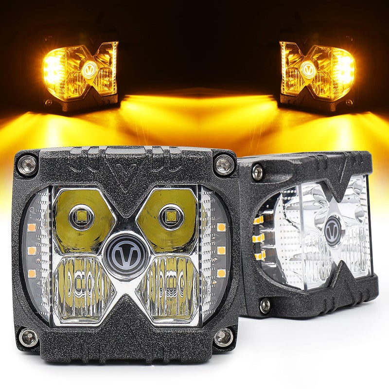 أضواء LED جانبية POVTOR 40W بقعة فيضان شعار V برتقالي وظيفة وميض صلبة منفصلة وحدات إضاءة جانبية مزدوجة للقيادة لجيب شاحنة جرار SUV 4X4 دراجة نارية