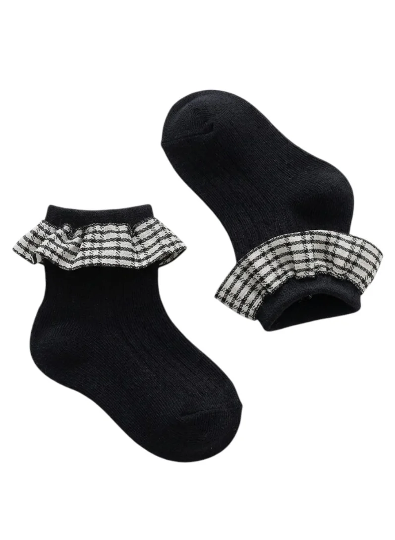 بيداني Modern Classic Black  Monochrome Ruffle Socks for Girls