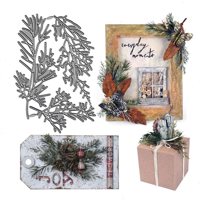 Pine Leaf Leaves Cutting Dies Christmas Leaves Die Cuts Metal Embossing Stencils Template Mould for Card Scrapbooking and DIY Craft Album Paper Card Decor