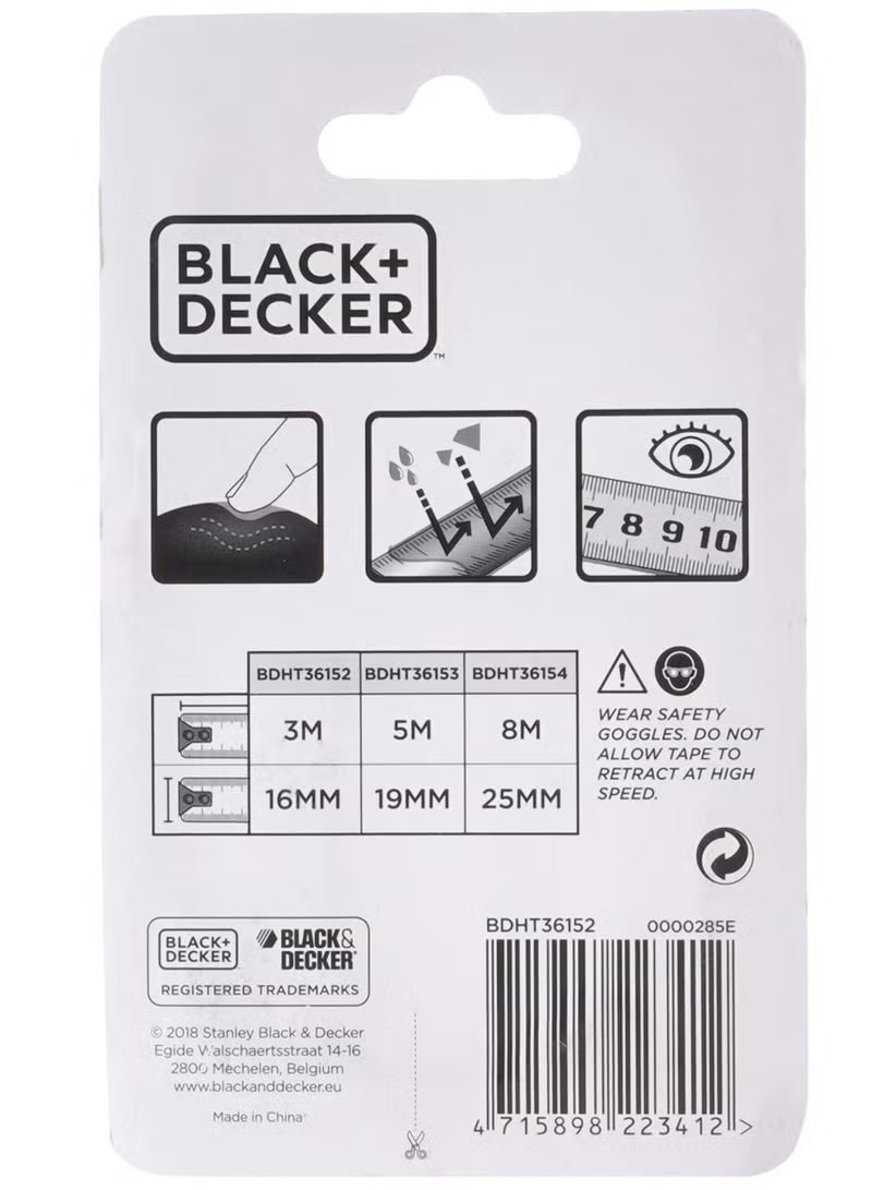 بلاك اند ديكر شريط قياس قصير ثنائي المادة - 3 أمتار × 16 مم - برتقالي/أسود - Bdht36152 - Image 3