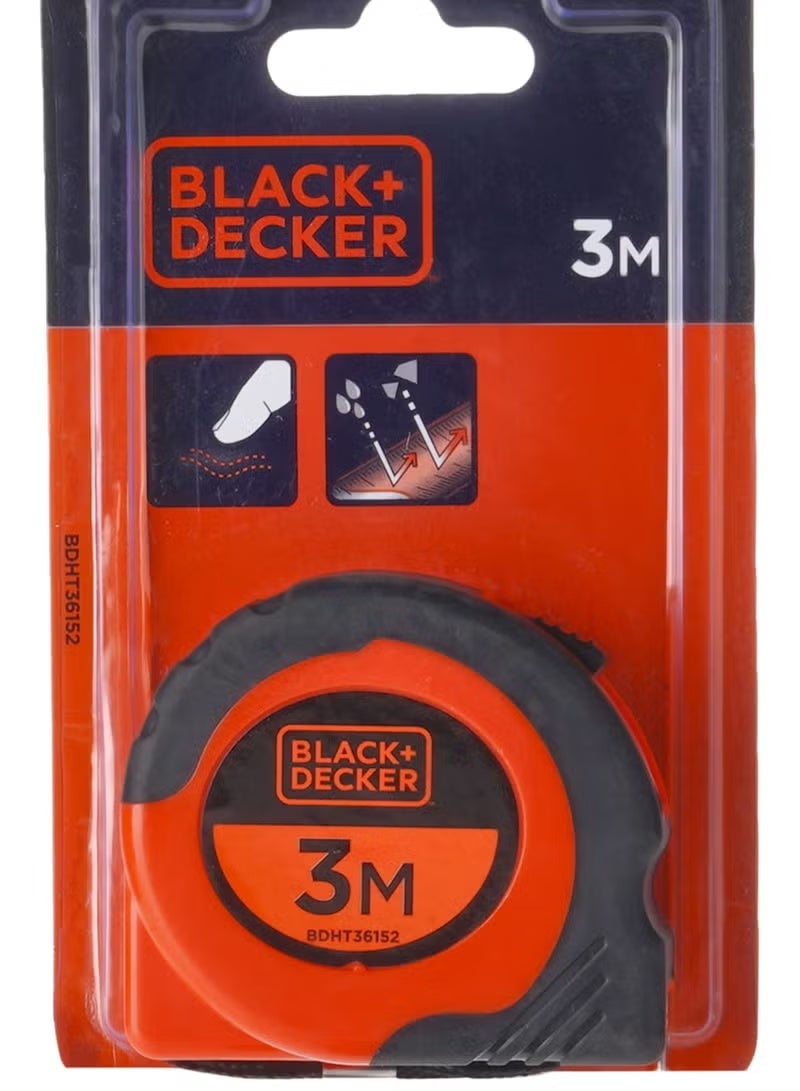 بلاك اند ديكر شريط قياس قصير ثنائي المادة - 3 أمتار × 16 مم - برتقالي/أسود - Bdht36152 - Image 1