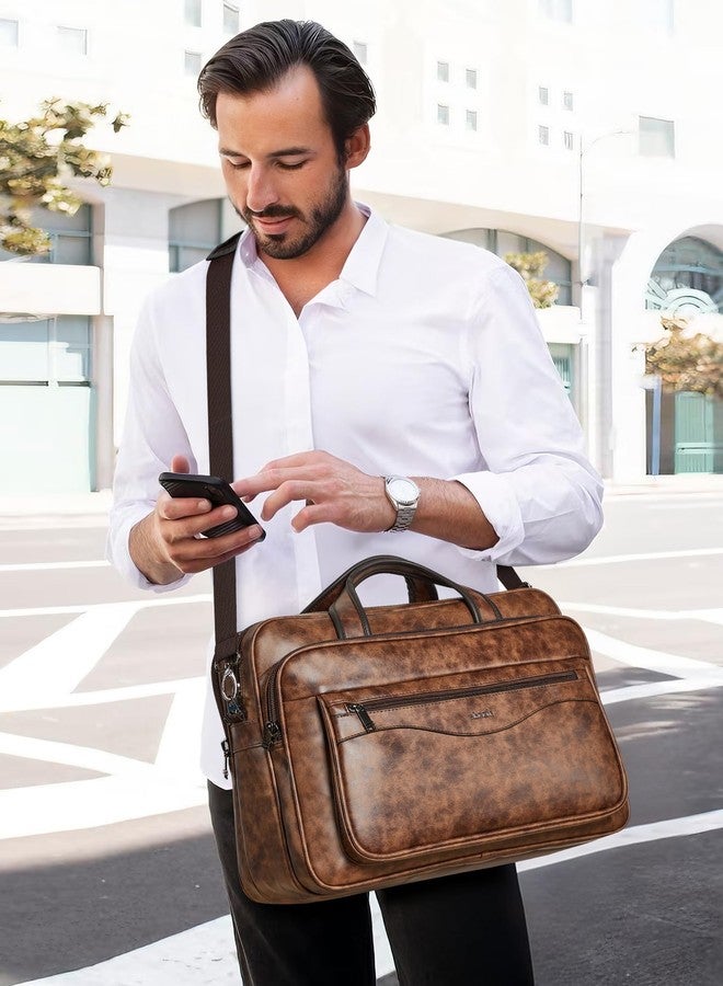 Shrrie Leather Laptop Bag Fits 17 to 17.3 Inch for Men and Women,Vintage Waterproof Business Briefcase Crossbody Laptop Messenger & Shoulder Bags Office Computer Bags for Laptops Work,Travel - Image 3