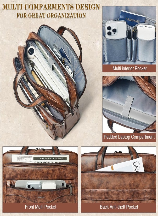 Shrrie Leather Laptop Bag Fits 17 to 17.3 Inch for Men and Women,Vintage Waterproof Business Briefcase Crossbody Laptop Messenger & Shoulder Bags Office Computer Bags for Laptops Work,Travel - Image 5