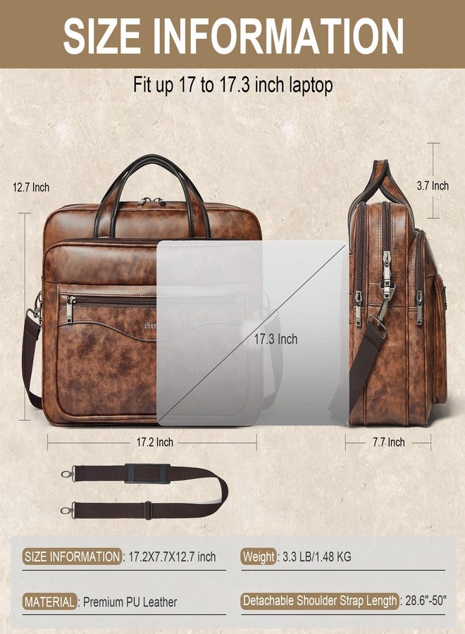 Shrrie Leather Laptop Bag Fits 17 to 17.3 Inch for Men and Women,Vintage Waterproof Business Briefcase Crossbody Laptop Messenger & Shoulder Bags Office Computer Bags for Laptops Work,Travel - Image 4