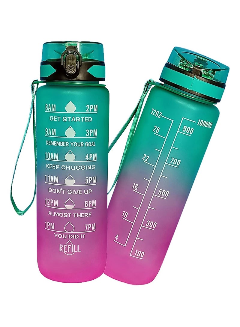 1000ml Healthy Plastic Sports Water Bottle with Time Markers and Motivational Markers, Reusable and Leak Proof, Perfect for Men and Women for Gym, Soccer, Outdoor Activities, School, Fitness, and Work Milk and Juice, Multi-Purpose Healthy Gym Clear Water Bottle for Gym and School - Leak Proof Water Bottle - Clear Water Bottle with Time Markers - Water and Juice Bottle for School - Image 1