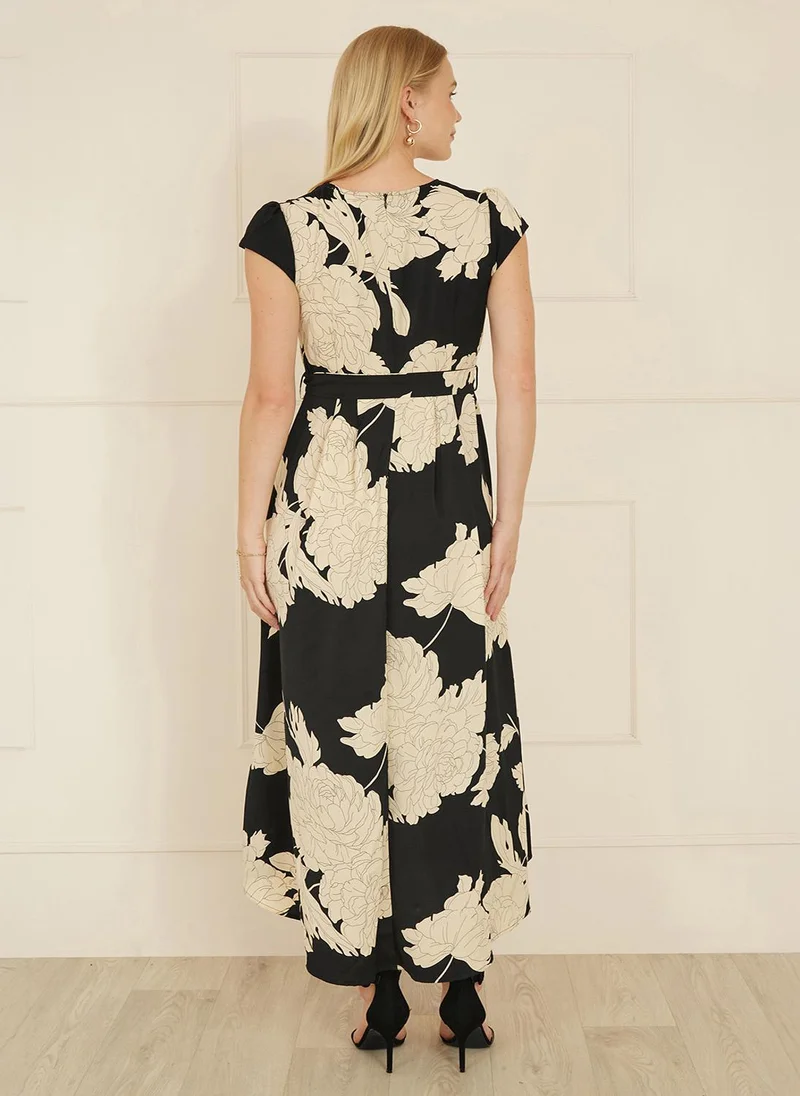 Yumi Yumi Black Blossom Print Wrap Midi With Dipped Hem