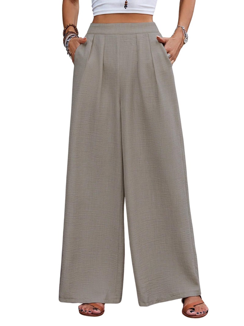 TOPLOT Trouser for Women || Loose Fit High-Waist Korean Pants || Formal Trouser for Woman || (Relaxed Fit || Casual) (Pleated-Pants-5254-Cream-28) - Image 4