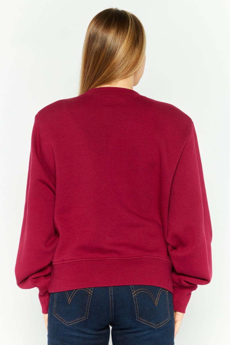 WSLY Women Crew Neck Long Sleeves Plain Sweatshirts, Maroon - Image 4