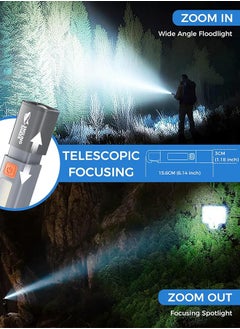 SMILING SHARK Portable Torch LED Work Light, 1200mAh, COB Side G1 Flash Light, 3 Modes Zoomable Focus White Waterproof Powerful Super Bright EDC, Outdoor Emergency, Mini-Rechargeable, Camping Flashlight (Gray)  - Image 2
