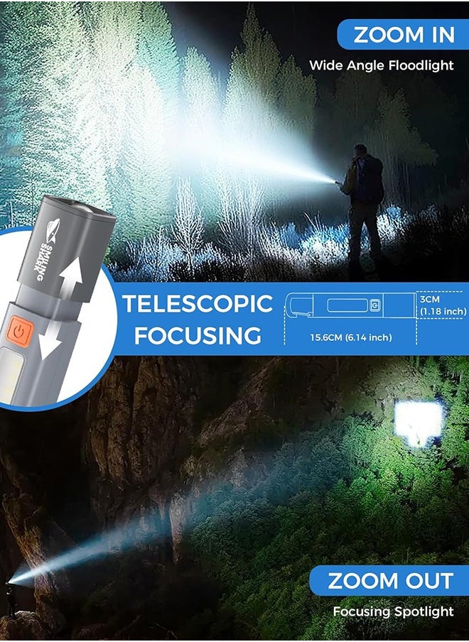 SMILING SHARK Portable Torch LED Work Light, 1200mAh, COB Side G1 Flash Light, 3 Modes Zoomable Focus White Waterproof Powerful Super Bright EDC, Outdoor Emergency, Mini-Rechargeable, Camping Flashlight (Gray)  - Image 2
