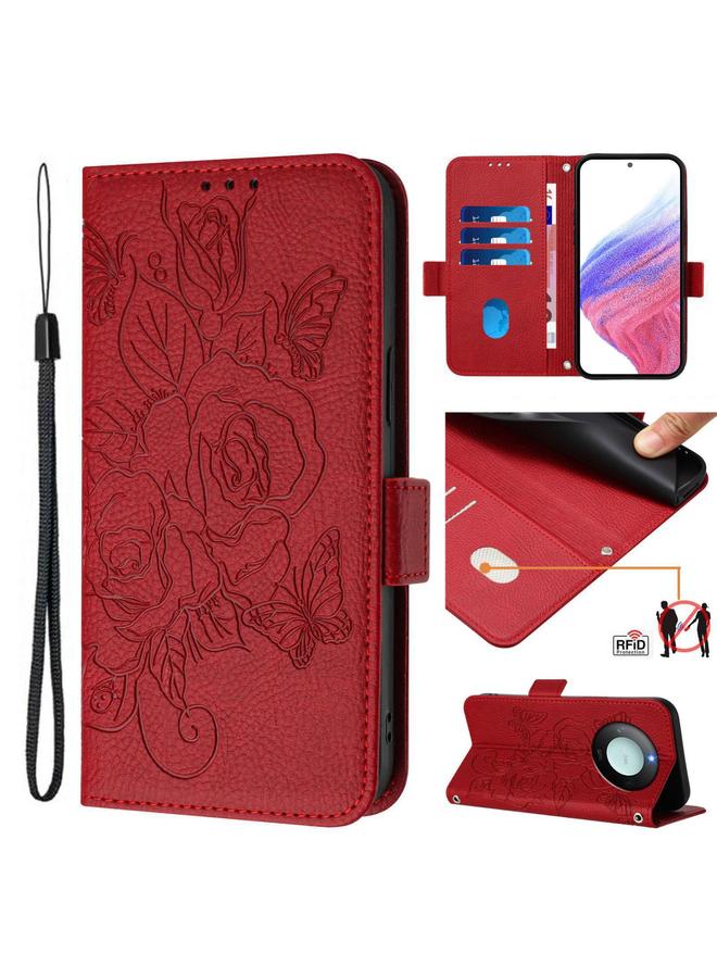 S-TOP Case For Honor X9c Smart 5G Embossed Rose RFID Anti-theft Leather Phone Case - Image 1