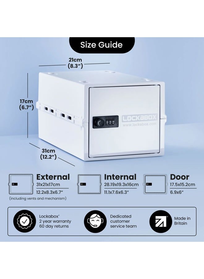 Lockabox One™ | Premium Lockable Storage Box (10L) | Combination Lock Box for Food, Medicine & Home Safety | Made In Britain | External Size 31 x 21 x 17 cm (Opal White) - Image 4