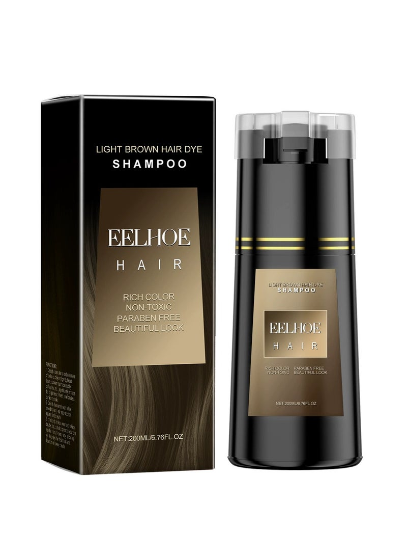 EELHOE Hair Dye Shampoo,3-In-1 Shampoo for Color Treated Hair,Hair Colour Shampoo for Grey Hair Coverage,Home Hair Dye Pure Plant Extract,Hair Care Instant Dye Shampoo,Anti Grey Shampoo 200ml(Light Brown) - Image 1