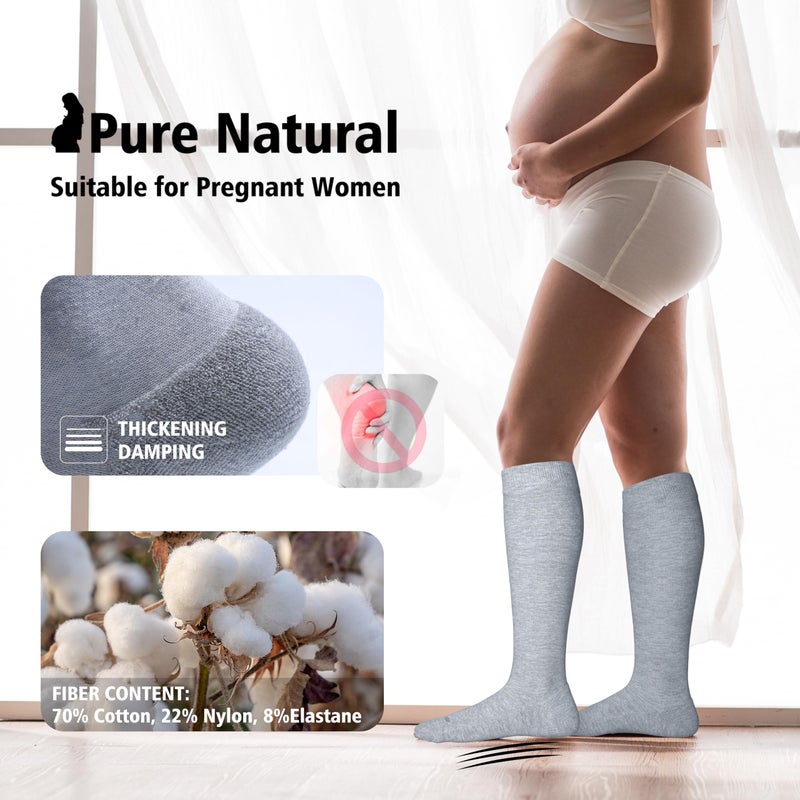 LEVSOX Extra Thick Cotton Compression Socks for Women&Men 20-30mmHg Knee High Cute Fun Support Sock for Nurses, Travel and Flight, Pregnancy, 2 Pairs, Grey, Pink - Image 4