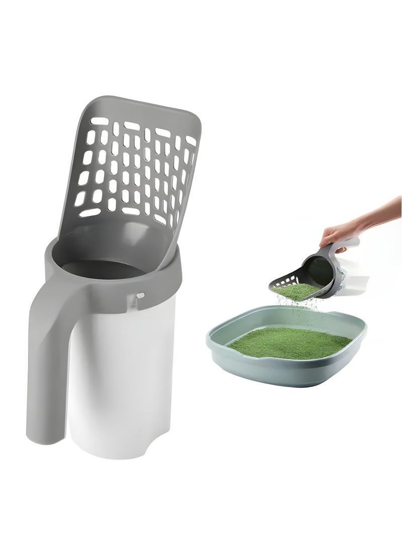 Cat Litter Scoop with Built-In Waste Container + 4 Rolls Pet Waste Bags – Easy-Use Poop Scoop for Cats and Dogs, Leak-Resistant and Perfect for Litter Boxes - Image 1