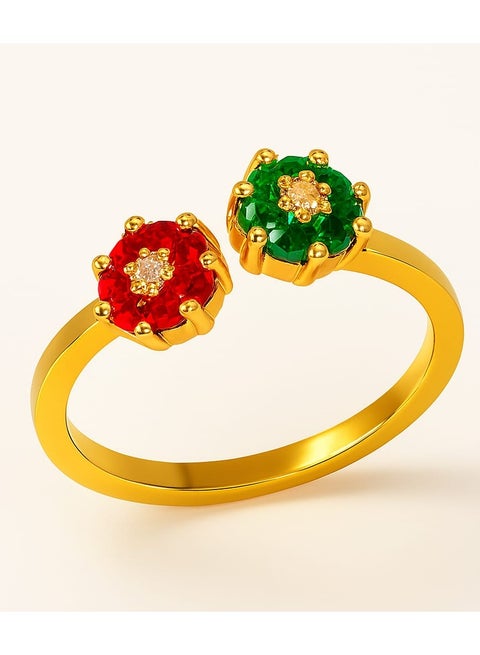 A luxurious and vibrant ring - Shine with an artistic touch that combines delicacy and distinction. A ring featuring a design of two opposing flowers, surrounded by delicate details that add a charming sparkle. A smooth gold base highlights the beauty of the stones, giving you a look that balances classic and bold.