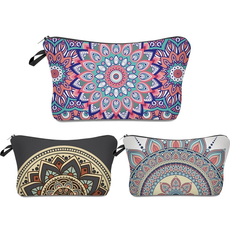 Deanfun Roomy Cosmetic Bag3 piece Set Waterproof Travel Toiletry Pouch Makeup with Zipper Mandala 1