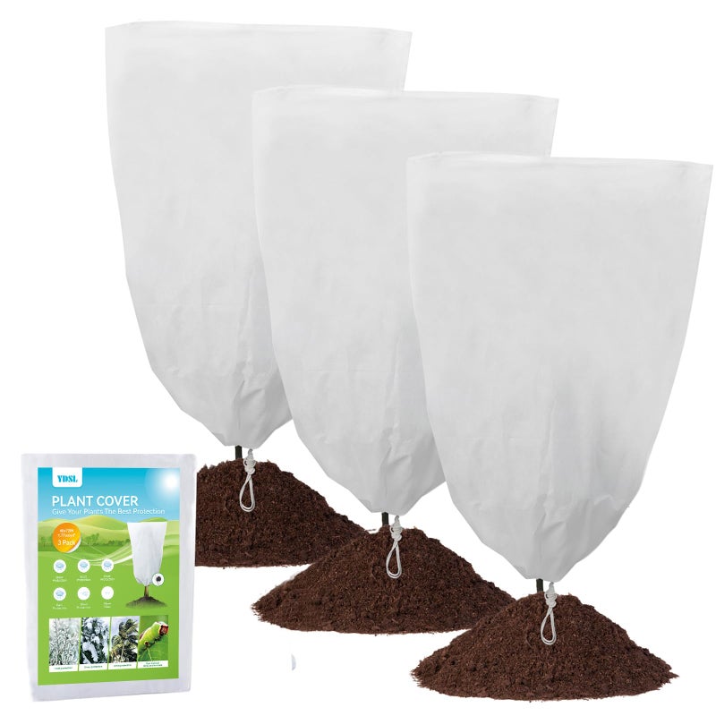 YDSL 3 Pack Plant Covers Freeze Protection, 48"Ã—72" 1.77oz/ydÂ² Plant Frost Covers for Outdoor Plants Shrub Potted Plants Use, Winter Cloth Plant Tree Cover with Drawstring for Cold Weather - Image 1