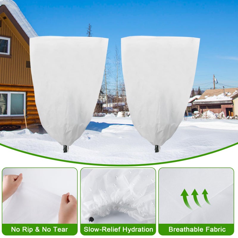 YDSL 3 Pack Plant Covers Freeze Protection, 48"Ã—72" 1.77oz/ydÂ² Plant Frost Covers for Outdoor Plants Shrub Potted Plants Use, Winter Cloth Plant Tree Cover with Drawstring for Cold Weather - Image 4