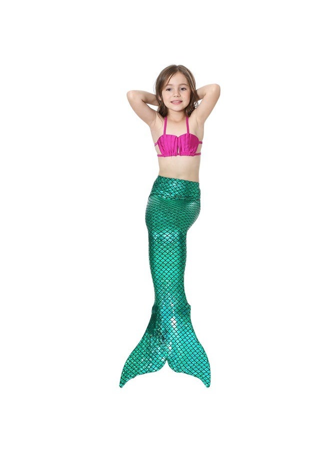 yongsheng 3-Piece Mermaid Swimsuit Set，Kids Girls Swimsuit Bathing Suits Bikini Fish Tail Set green 150  - Image 2