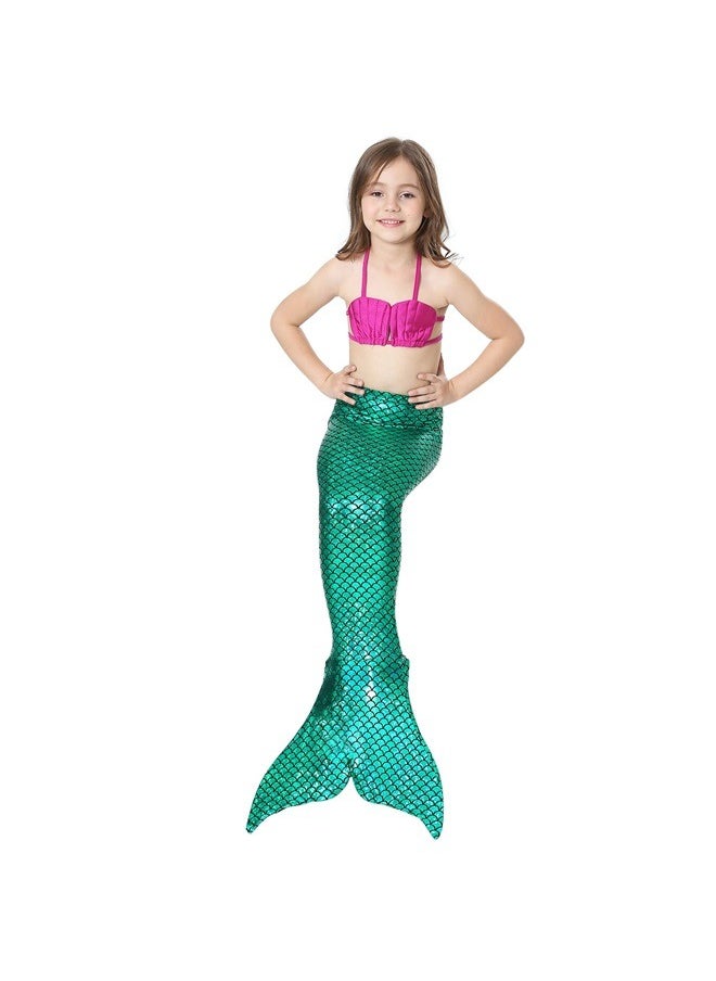 yongsheng 3-Piece Mermaid Swimsuit Set，Kids Girls Swimsuit Bathing Suits Bikini Fish Tail Set green 150  - Image 3