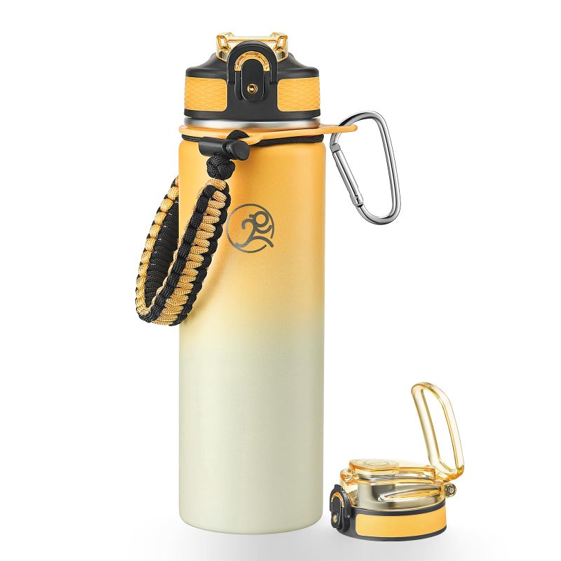 GOSWAG Insulated Sports Water Bottle 24oz 2 Lidswith StrawNo Straw Stainless Steel Water Bottles with Paracord Handle Insulated Bottle with DoubleWall Vacuum Insulation