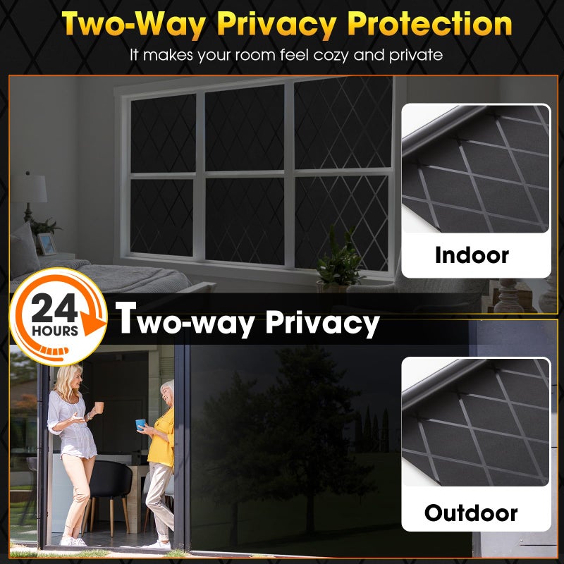 bofeifs Blackout Window Film, UV Blocking Window Tint One Way, Lattice Privacy Window Film, Frosted Glass Static Cling, Decorative Window Cover for Home Bathroom Front Door (17.5 x 78.7 in) - Image 2