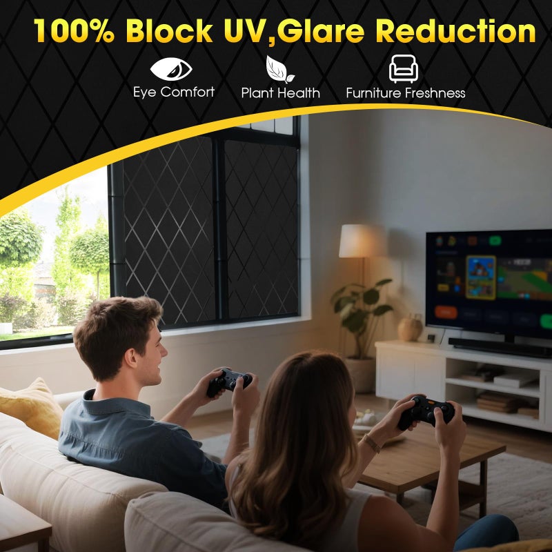 bofeifs Blackout Window Film, UV Blocking Window Tint One Way, Lattice Privacy Window Film, Frosted Glass Static Cling, Decorative Window Cover for Home Bathroom Front Door (17.5 x 78.7 in) - Image 3