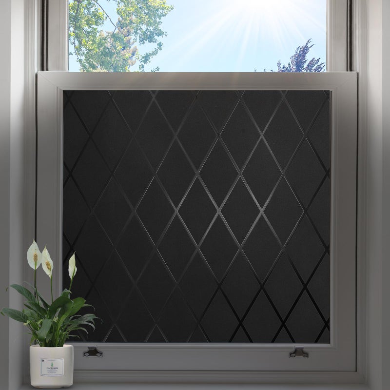 bofeifs Blackout Window Film, UV Blocking Window Tint One Way, Lattice Privacy Window Film, Frosted Glass Static Cling, Decorative Window Cover for Home Bathroom Front Door (17.5 x 78.7 in) - Image 1