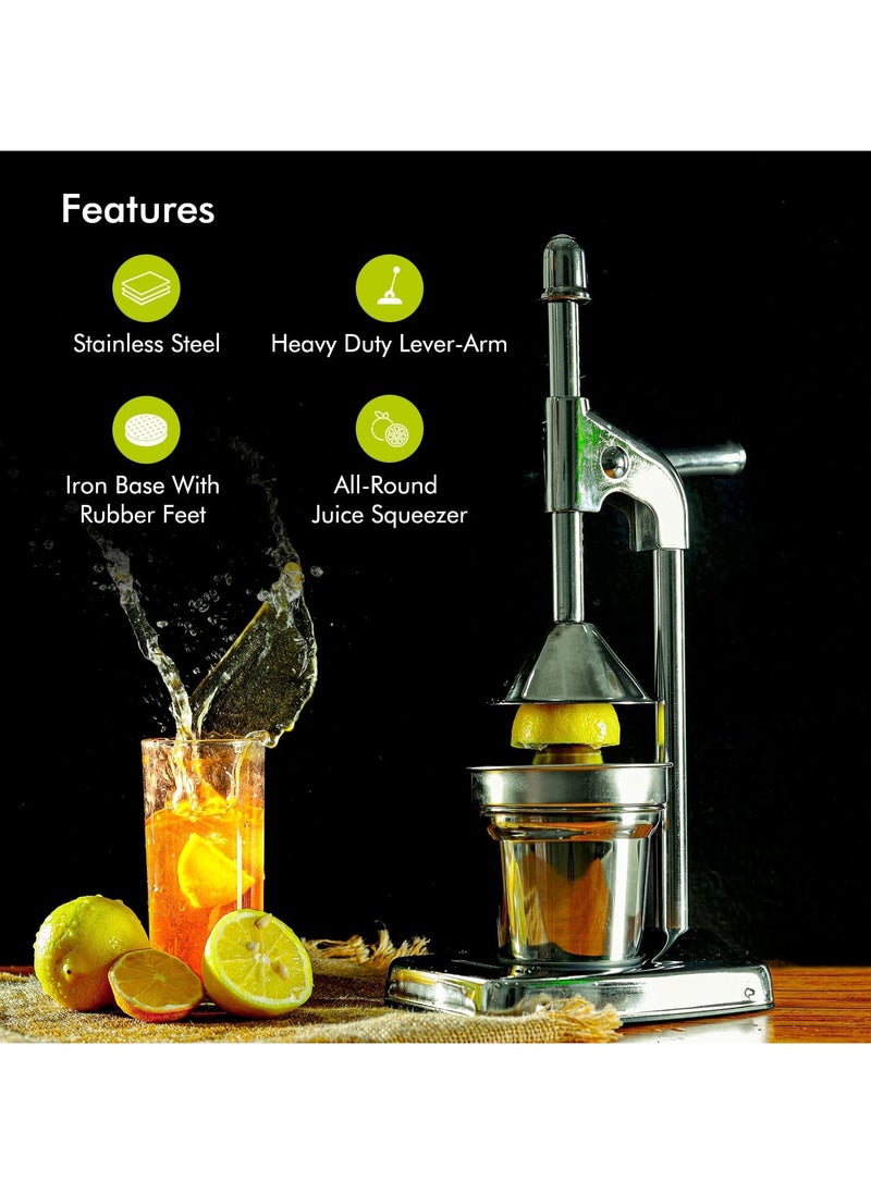 LIXES - Stainless Steel Hand Juicer – Manual Citrus Press for Orange, Lemon, Lime & Grapefruit – Heavy Duty, Durable, Easy-to-Use Juicing Tool for Fresh Juice at Home - Image 1