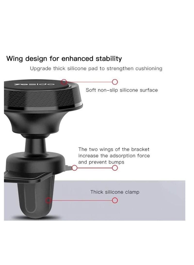 Yesido Mobile Magnetic Car Holder Black, 360 Degree Magnetic Mount Air Vent Cradle Compatible with iPhone 12 mini/12/12 pro, Samsung Galaxy S21/20 or Note Ultra, Huawei and more - Image 2