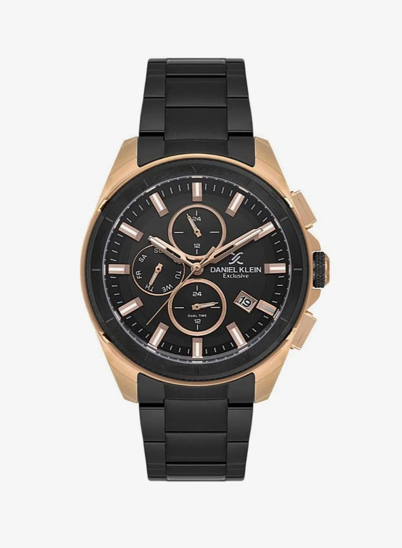 Daniel Klein Men's Stainless Steel Rose Gold and Black Alloy Case Analog Black Round Sunray Dial Japanese Quartz Exclusive 50 Meters Water Resistant