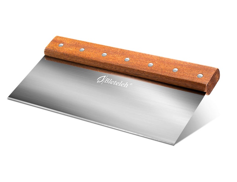 Bleteleh 10inch Long BenchDough Scraper Stainless Steel Blade Commercial Kitchen Tool with Wooden Handle 10inch long