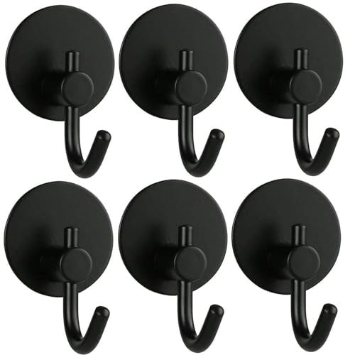 JIALTO 6 pcs Self-Adhesive Stainless Steel Hooks: Heavy-Duty Wall Hanging Solution for Bathroom & Kitchen - Waterproof, Drill-Free, Strong Coat/Towel Wall Hooks (Big Round Black Hook) - Image 1