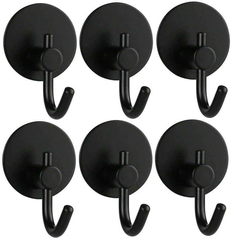 JIALTO 6 pcs Self-Adhesive Stainless Steel Hooks: Heavy-Duty Wall Hanging Solution for Bathroom & Kitchen - Waterproof, Drill-Free, Strong Coat/Towel Wall Hooks (Big Round Black Hook) - Image 5