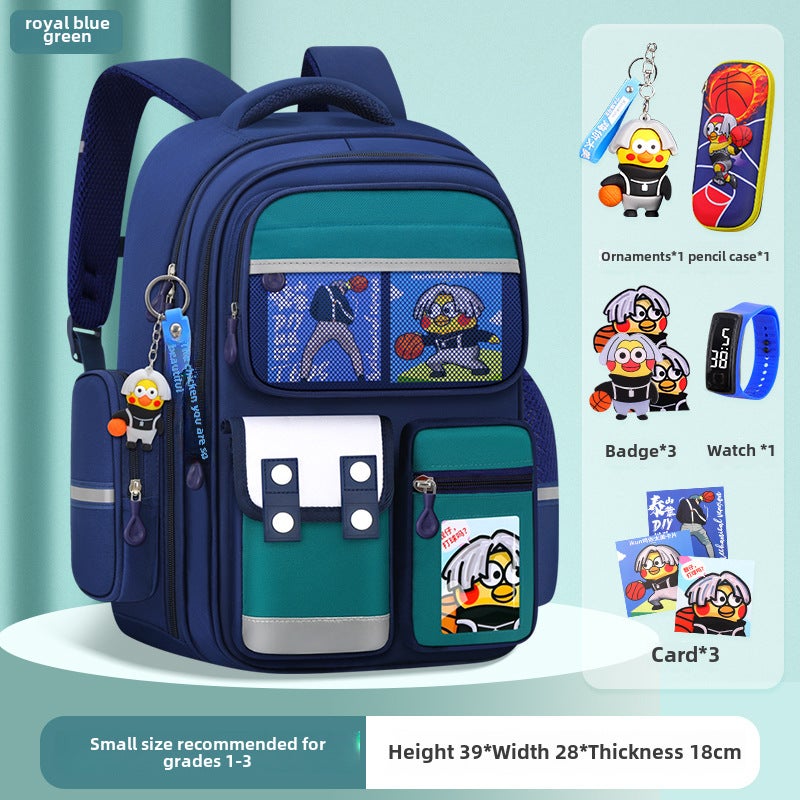 Kids 2023 Ergonomic Spine Care BackpackSmall size sapphire blue green [send ornaments + badge + card + Watch + pencil case] Small size sapphire blue green [send ornaments + badge + card + Watch + pencil case] 