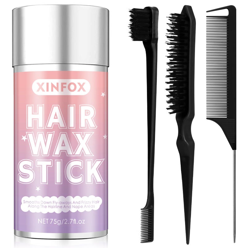 Xinfox Hair Wax Stick, Slick Back Hair Brush, Wax Stick for Flyaways, Rat Tail Comb Edge Brush Styling Tool Set Accessories for Women Girls(Black) - Image 1