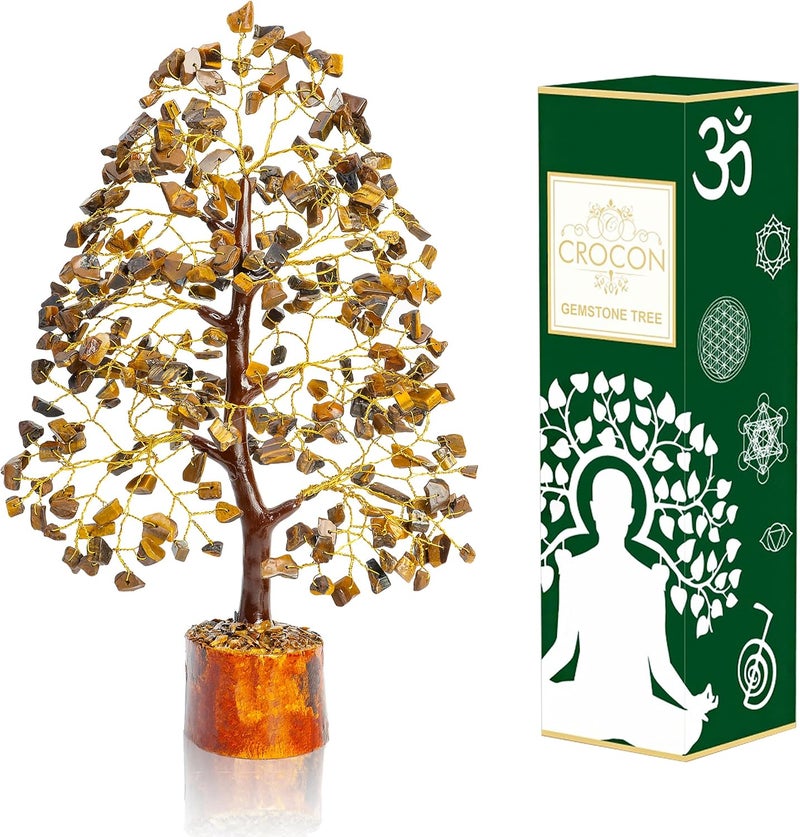 Crocon Tiger Eye Gemstone Tree of Life - Crystal for Feng Shui Decor - Chakra Money Bonsai Tree, Good Luck Healing Crystals Meditation Stones, Spiritual Unique Gift 10-12""" - Image 1