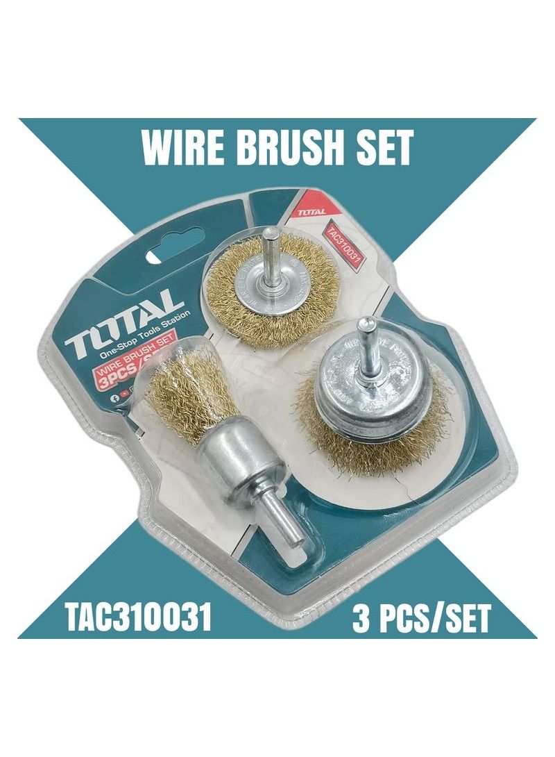 TOTAL T0TAL Wire  brush set Wheel Brush 3 Pcs Set Brass Wire Wheel Cup Brush Set Premium Wire Construction TAC310031 - Image 1