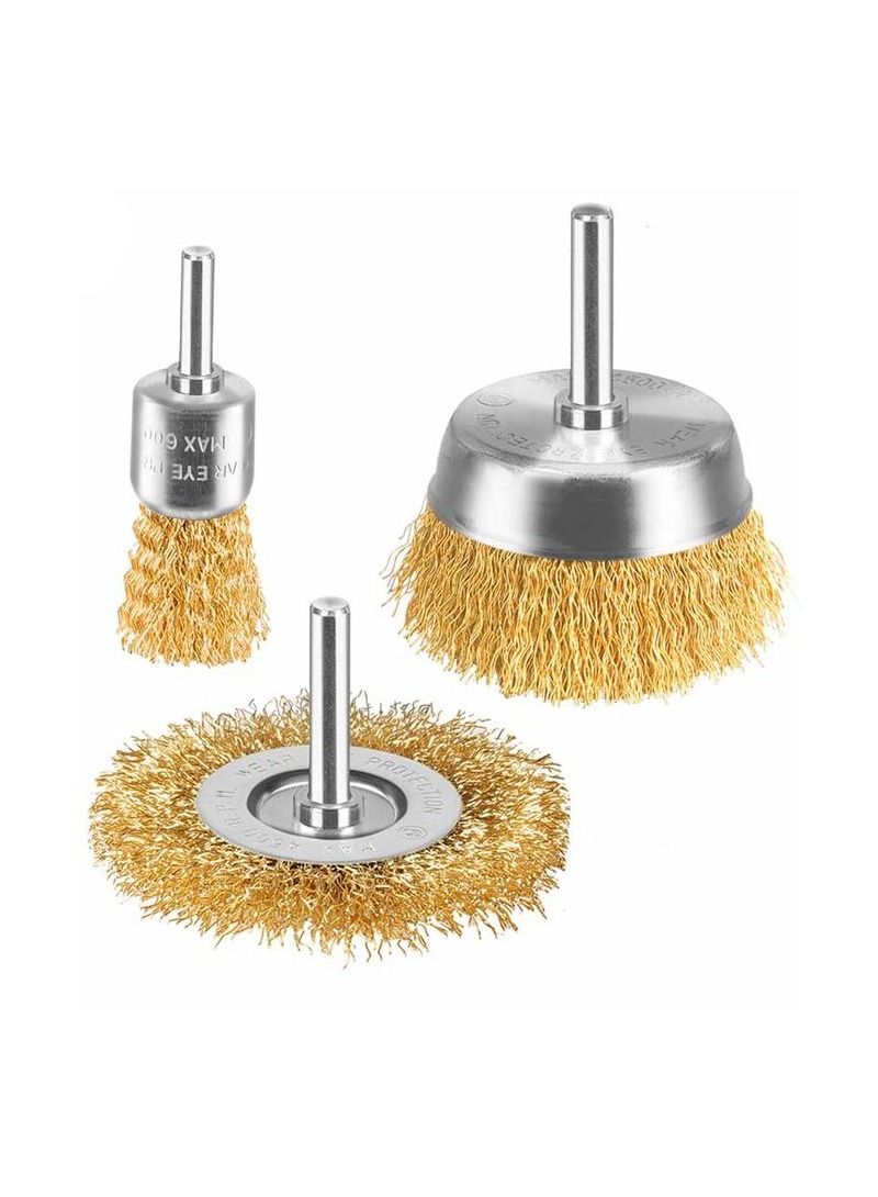 TOTAL T0TAL Wire  brush set Wheel Brush 3 Pcs Set Brass Wire Wheel Cup Brush Set Premium Wire Construction TAC310031 - Image 5