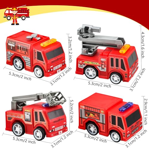Conagel 100 Pcs Mini Pullback Fire Truck Toy Small Pull Back Firetrucks Toy Bulk Plastic Fire and Emergency Toy Trucks Set for Kids Fireman Party Favors 4 Styles - Image 5