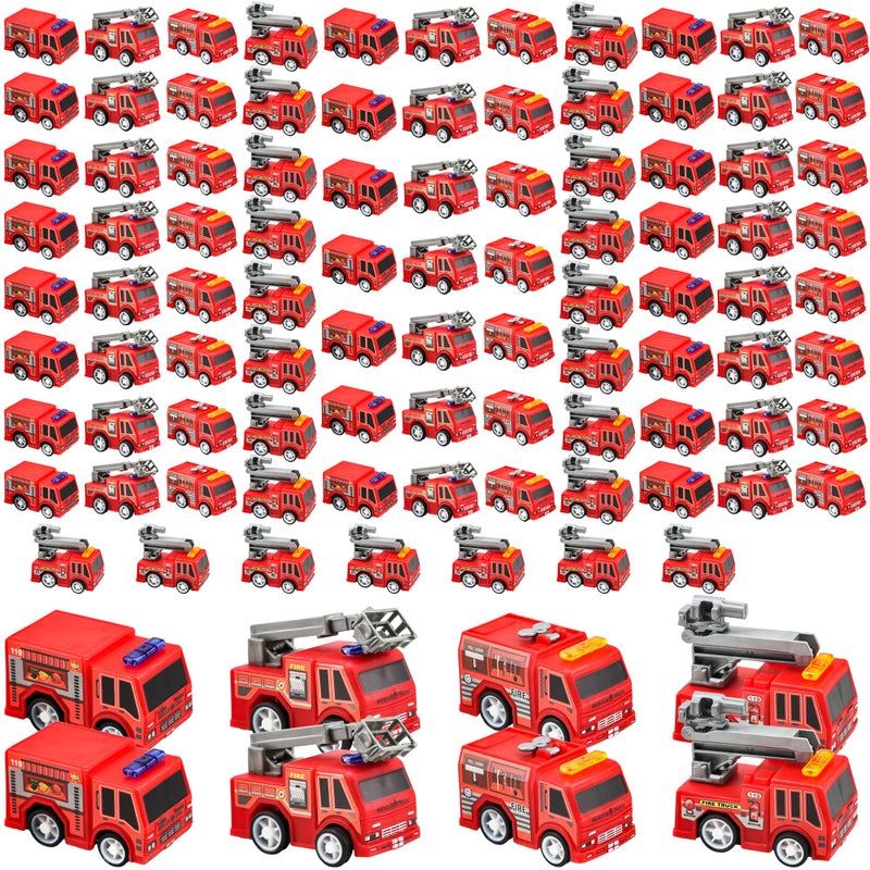 Conagel 100 Pcs Mini Pullback Fire Truck Toy Small Pull Back Firetrucks Toy Bulk Plastic Fire and Emergency Toy Trucks Set for Kids Fireman Party Favors 4 Styles - Image 3