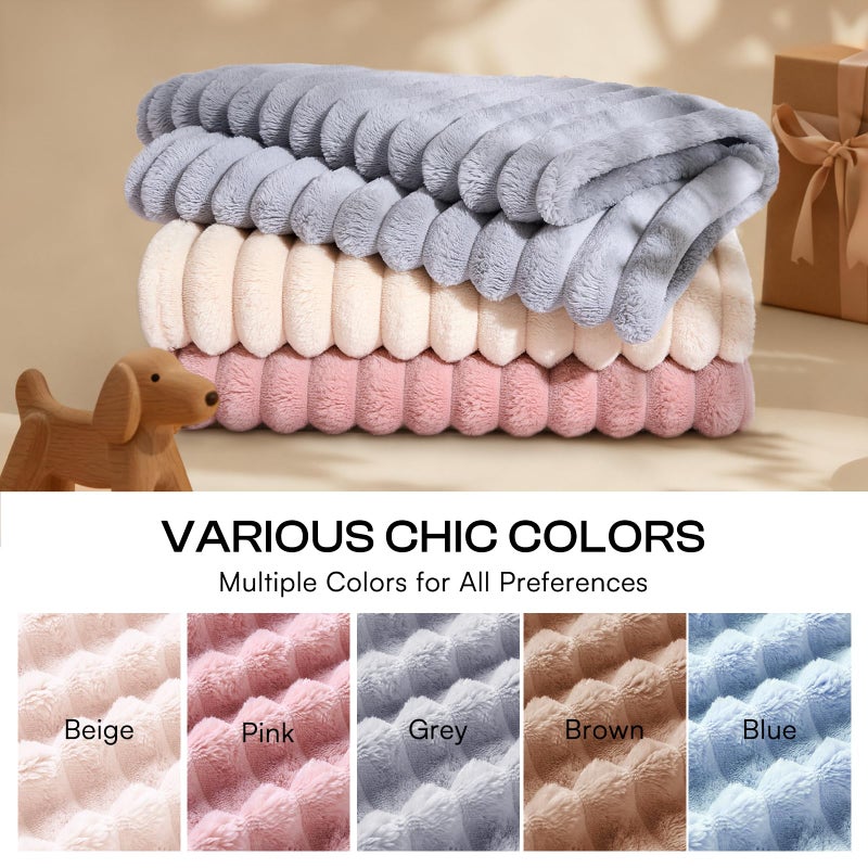 LINENLUX 1 Pack 3 Soft Fleece Dog Blanket for Pet Washable Warm Cat Puppy Fluffy Calming Flannel Beige/Pink/Grey Small - Image 3