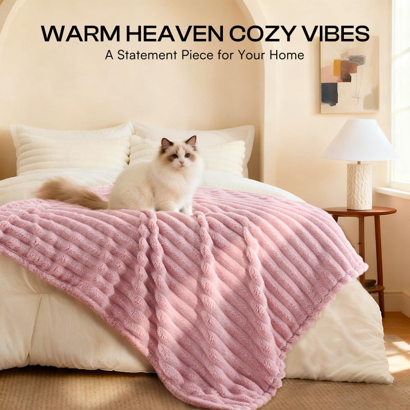 LINENLUX 1 Pack 3 Soft Fleece Dog Blanket for Pet Washable Warm Cat Puppy Fluffy Calming Flannel Beige/Pink/Grey Small - Image 4
