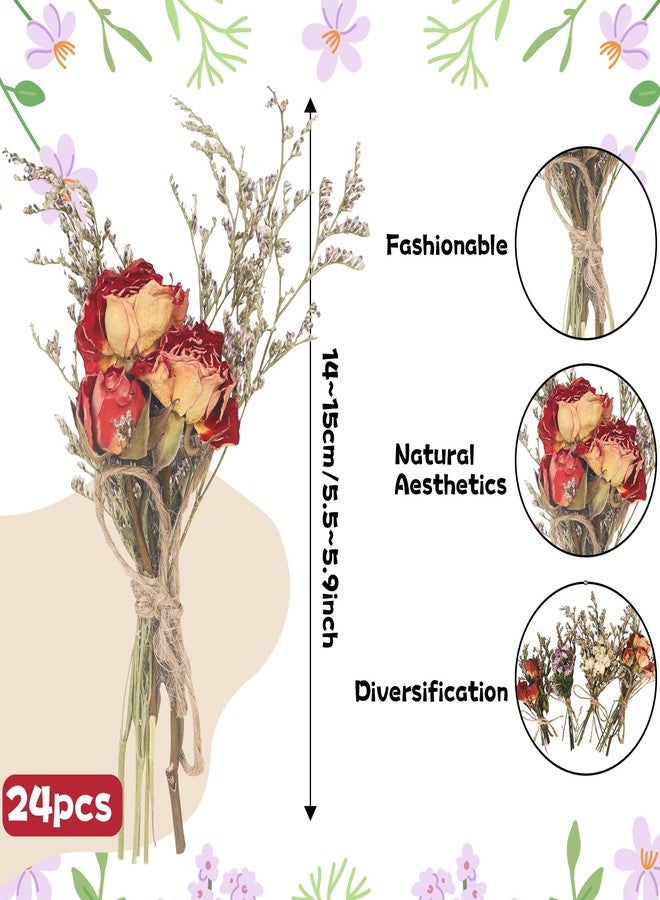 Demonwer 24 Pcs Mini Dried Flowers Bouquet Forget Me Not Lavender Rose Bouquets Natural Dried Flower with Stem Artificial Embossing Dry Arrangement for Vase DIY Craft Photo Props Wedding Decoration - Image 2
